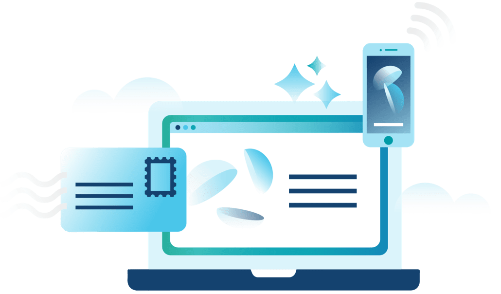 Graphic showing electronic communication and email communication to eye care professionals from Bausch + Lomb.