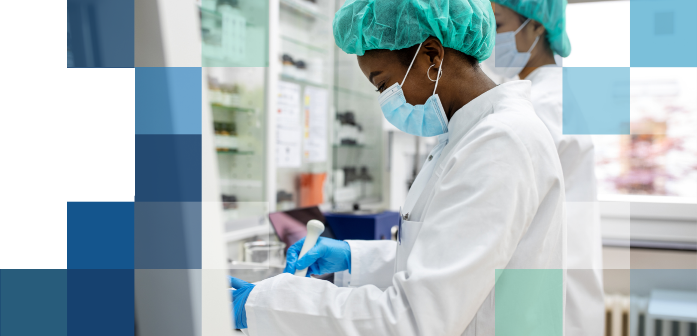 Two eye care scientists working in the lab on Bausch + Lomb High-Def Optic Contact Lenses.