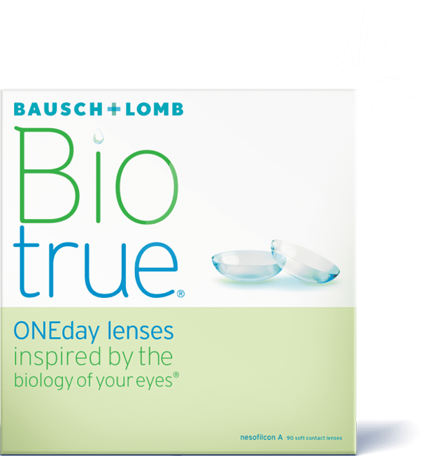 Boxes of the variety of Biotrue ONEday daily contact lenses available.
